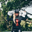 Load image into Gallery viewer, Kate wears Bold's Bad AF Sequin Hoodie out skateboarding - Bold Clothing & Headwear - #sayitinbold | Bold Clothing | www.boldornaked.com | #sayitinbold