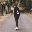 Load image into Gallery viewer, Kate skateboards in NZ wearing Bold's Angel / Devil - Good AF / Bad AF Sequin Hoodie - Bold Clothing & Headwear - #sayitinbold | Bold Clothing | www.boldornaked.com