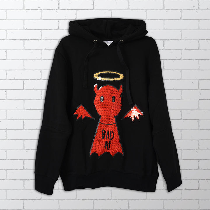 Angel/Devil Sequin Hoodie - Bad AF Sequin Hoodie -  Bold Clothing & Headwear - #sayitinbold | Bold Clothing | www.boldornaked.com