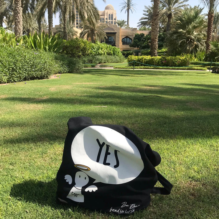 #Bagsy Location: One & Only Dubai | The Bold Yes / No re-usable tote bag | gym bag | beach bag | shopping bag | Free with every Hoodie | #sayitinbold @BoldorNaked shop online www.boldornaked.com