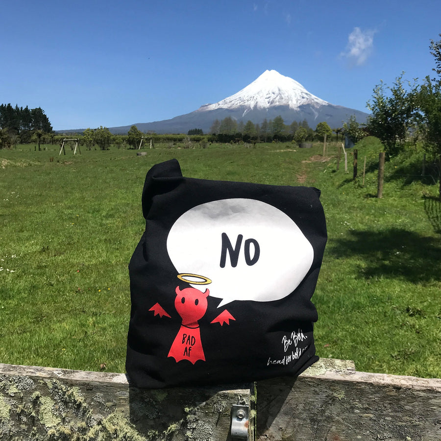 #Bagsy Location: Mt Taranaki NZ | The Bold Yes / No re-usable tote bag | gym bag | beach bag | shopping bag | Free with every Hoodie | #sayitinbold @BoldorNaked shop online www.boldornaked.com