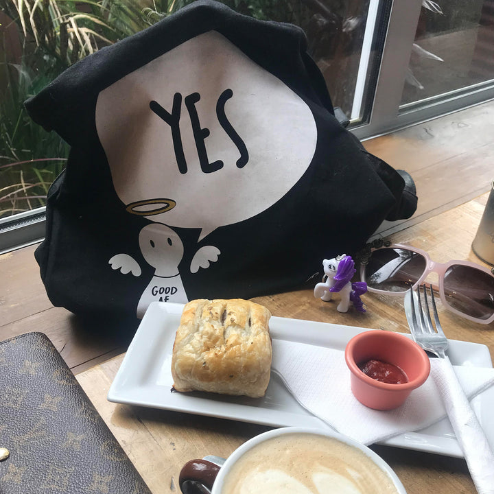 #Bagsy Location: Mud bay Cafe Urenui Taranaki | The Bold Yes / No re-usable tote bag | gym bag | beach bag | shopping bag | Free with every Hoodie | #sayitinbold @BoldorNaked shop online www.boldornaked.com